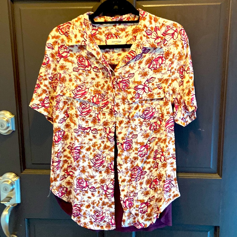 Beautiful Rose Burgundy & Cream Short Sleeve Button Down